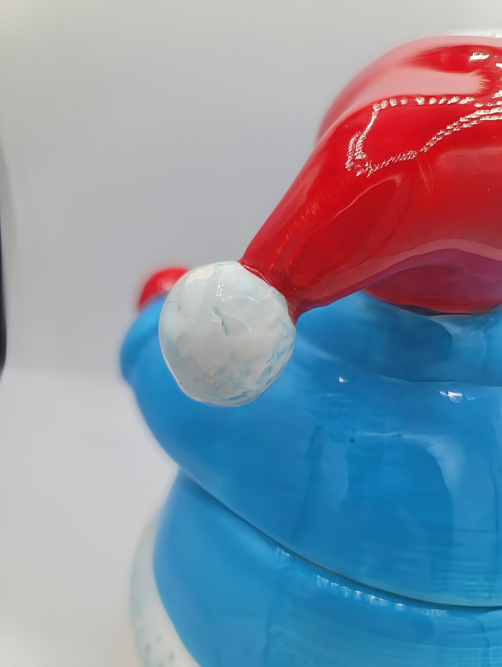 Blue Snowman Cookie Jar Ceramic Christmas Canister Homespun Holiday Winter Decor - Picture 6 of 15